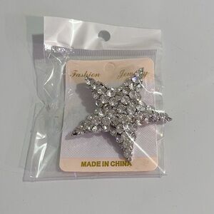 Wedding Bride Austria Crystal Clear Starfish Brooch Pin Bridal Star Jewelry